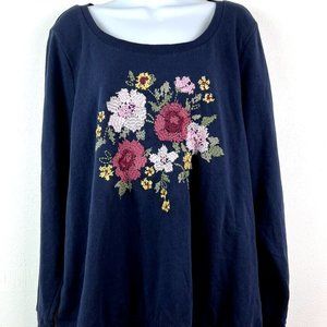 Torrid Women's New Floral Embroidered Sweatshirt Size 1 Navy Blue NWT